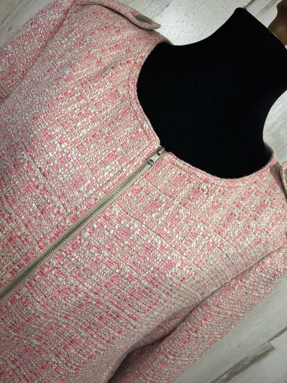 Talbots Pink Tweed “Jackie” Fit Collarless Blazer Jacket - Picture 3 of 10